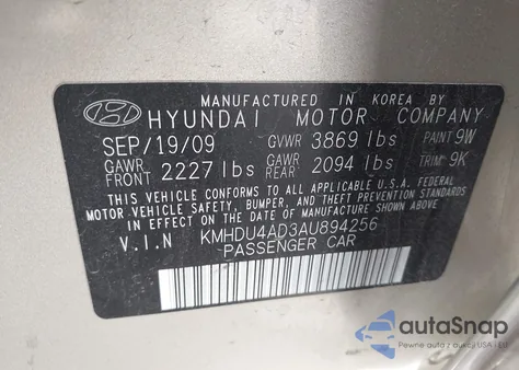 2010 Hyundai Elantra Gls from USA, damaged, VIN KMHDU4AD3AU894256